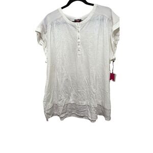 Vince Camuto Plus Size Women's White Henley Style Short Sleeve Top 3X Lightweigh